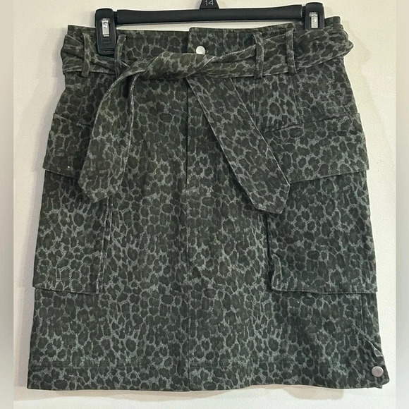 MARISSA WEBB GREEN LEOPARD PRINT BELTED DENIM SKIRT - Picture 4 of 11